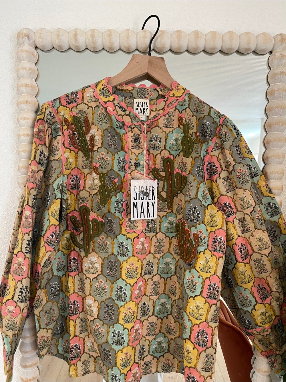 SISTER MARY Nopal Multicolor Floral- Embroidered Cactus Blouse Size small NWT
